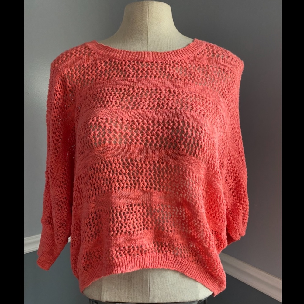Open Knit, Coral high-low sweater